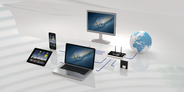 A digital illustration showcasing a network setup: a laptop, tablet, smartphone, monitor, router, and globe interconnected with lines, symbolizing global connectivity and communication. This setup echoes the seamless integration offered by top website hosting providers.