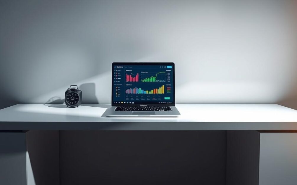 A well-lit office desk with a sleek, modern laptop positioned at the center. The laptop's screen displays a series of performance benchmarks, represented by colorful graphs and charts. The desk is surrounded by a clean, minimalist environment, with subtle shadows and careful lighting creating depth and atmosphere. The overall scene conveys a sense of professionalism and technical expertise, inviting the viewer to analyze and compare the laptop's capabilities. A well-lit office desk with a sleek, modern laptop positioned at the center. The laptop's screen displays a series of performance benchmarks, represented by colorful graphs and charts. The desk is surrounded by a clean, minimalist environment, with subtle shadows and careful lighting creating depth and atmosphere. The overall scene conveys a sense of professionalism and technical expertise, inviting the viewer to analyze and compare the laptop's capabilities.
