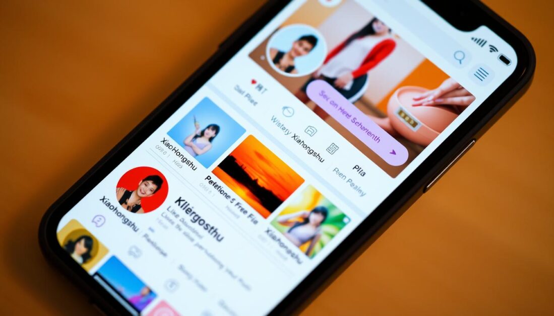 Detailed close-up view of several Xiaohongshu brand accounts displayed on a smartphone screen. The accounts are shown with their profile photos, account names, and content posts. The screen has a clean, minimalist design with a soft, warm lighting that highlights the vibrant colors and aesthetic of the Xiaohongshu platform. The background is blurred, creating a shallow depth of field and a focused attention on the screen content. The overall mood is informative and visually appealing, showcasing the user-friendly interface and community-driven nature of the Xiaohongshu social media app.