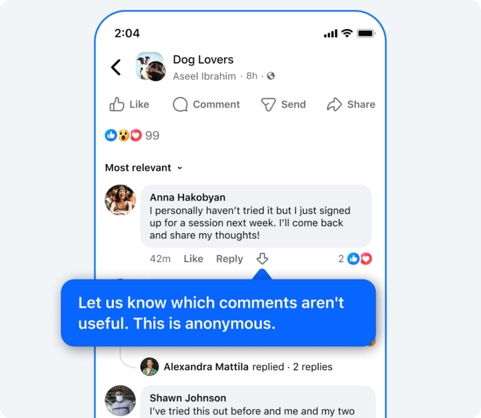 Downvote Button Test for Comments on Facebook